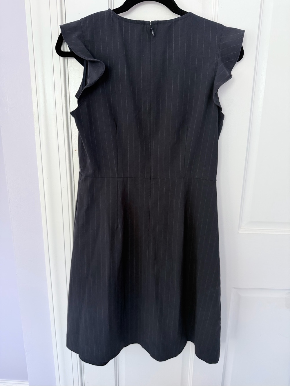 LOFT Black Pinstripe Flutter-Sleeve Midi Dress